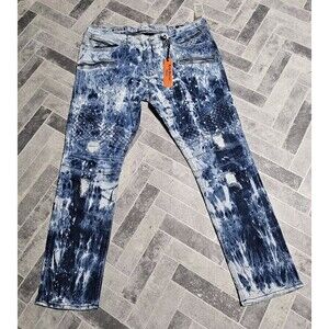 New Rock Revival Jeans "Ean" Light Washed Denim Men's Size 40x32 Distressed